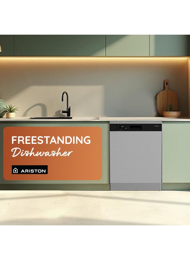 Ariston Freestanding Dishwasher 15 Place Settings Full Size, 8 Wash Programs, AquaIntense PowerWash, 43 dBA Quiet Operation, Active Ventilation Drying, Stainless Steel Inox - ARDF658DDI3XME ARDF658DDI3XME Inox - Fingerprint Proof - Image 2
