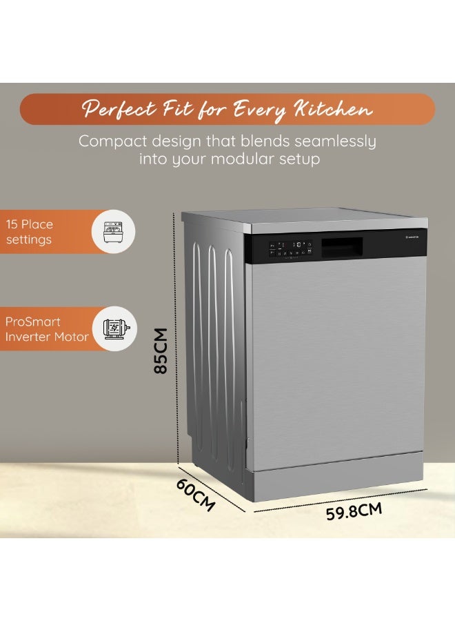 Ariston Freestanding Dishwasher 15 Place Settings Full Size, 8 Wash Programs, AquaIntense PowerWash, 43 dBA Quiet Operation, Active Ventilation Drying, Stainless Steel Inox - ARDF658DDI3XME ARDF658DDI3XME Inox - Fingerprint Proof - Image 3