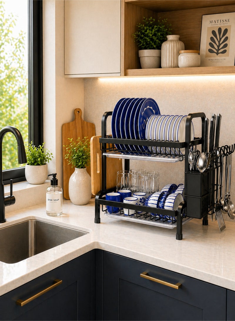 RACK STORE 2 Tier Dish Drying Rack, Dish Drainer with Removable Drain Board, Utensil Holders - Image 3