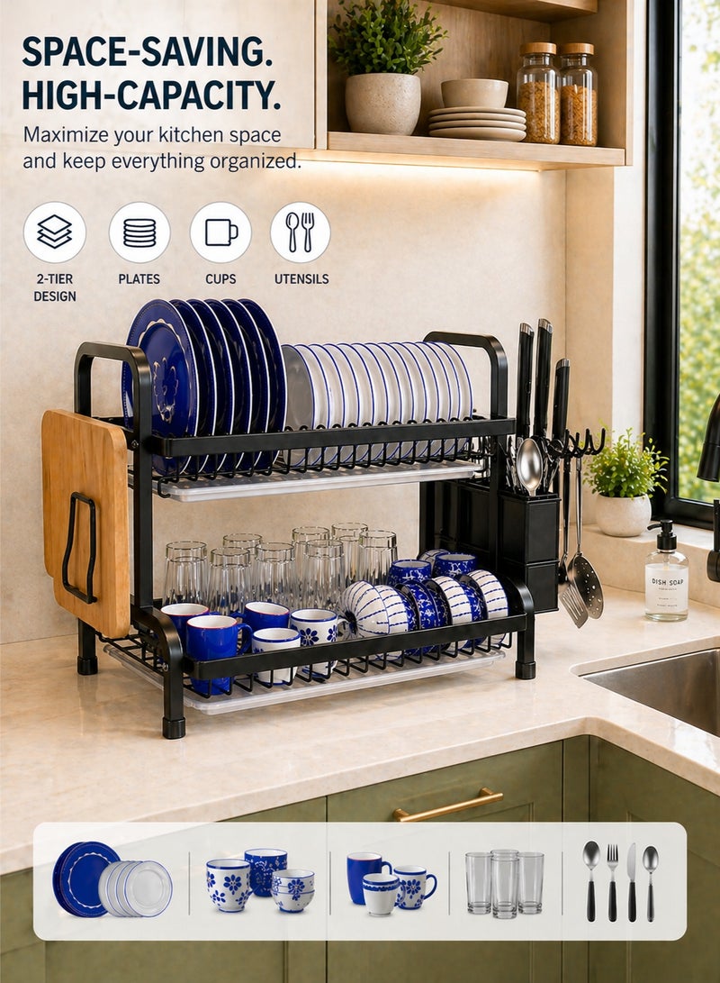 RACK STORE 2 Tier Dish Drying Rack, Dish Drainer with Removable Drain Board, Utensil Holders - Image 5