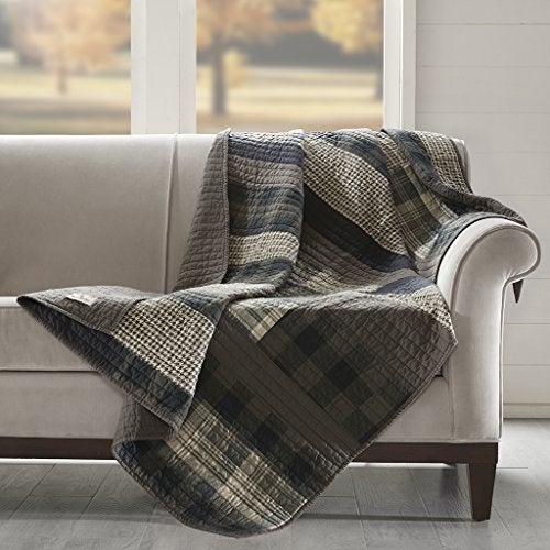 Woolrich John Rich & Bros. Woolrich Luxury Quilted Throw - Cabin Lifestyle, Patchwork with Moose Design All Season, Lightweight and Breathable Cozy Bedding Layer Throws for Couch Sofa, 50" W x 70" L, Winter Hills Taupe - Image 2