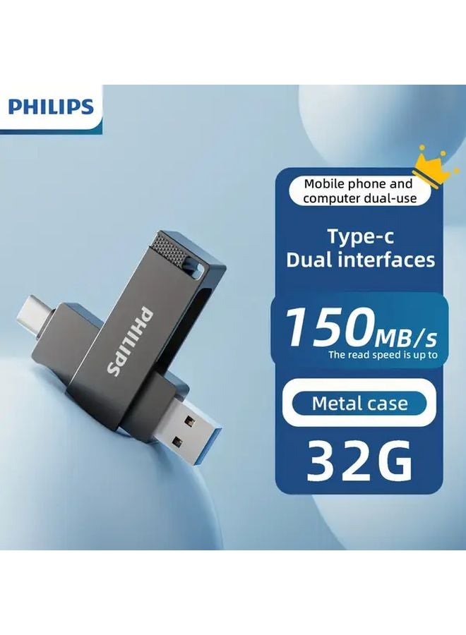 Philips Dual Head USB 3 2 Flash Drive 32GB High Speed Portable Metal Storage - Image 1