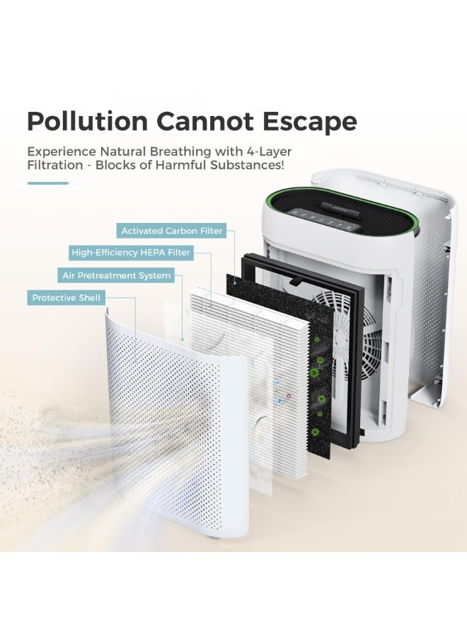 ibsun Air Purifier Large Room Up to 60 ㎡ with Air Quality Sensors, H13 True HEPA Filter Remove 99.97%  for Dust Pet Dander ZY2866 - Image 2