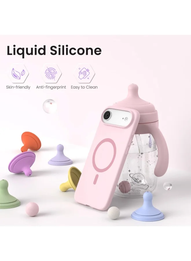 Mobcos Mobcos iPhone 17 Air Pink Elite Ring Premium Silicone Magnetic Wireless Charging Case for iPhone | Silky Soft Touch | Military-Grade Shockproof Protection | Strong Magnetic Compatibility | Luxury Slim Cover