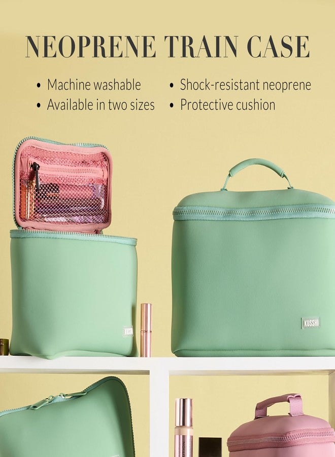 KUSSHI Neoprene Train Case Makeup Bag - Washable Makeup Travel Bag & Vanity Case for Stress Free Travel (Small, Mauve/Stone) - Image 2