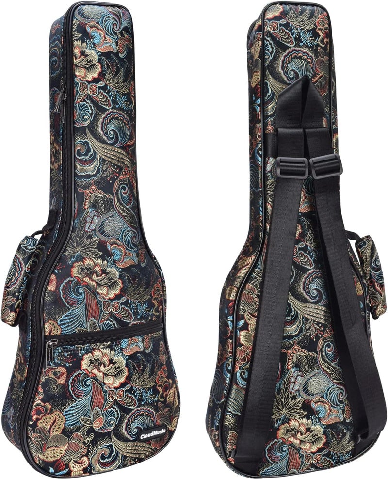 CLOUDMUSIC Ukulele Case Gig Bag Padded Backpack For Soprano 21" Inch(Soprano,Embroider Peacock Flowers) - Image 1