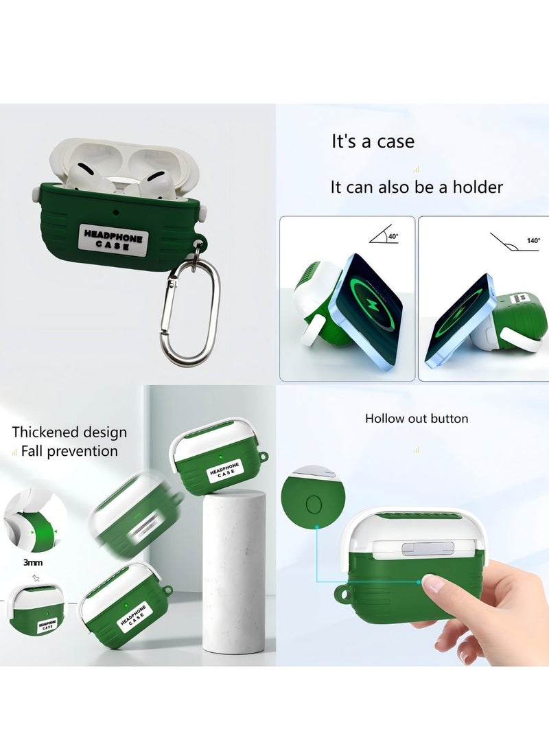 AirPods Pro 2 2nd Generation Case Cover, Creative Headset Secure Lock Design Protective Case with Keychain Compatible with Airpods Pro 2 2022 for Women and Men, Green - Image 3