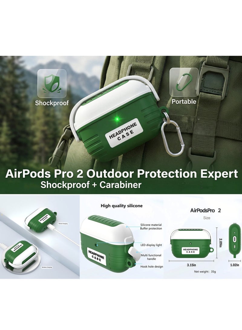 AirPods Pro 2 2nd Generation Case Cover, Creative Headset Secure Lock Design Protective Case with Keychain Compatible with Airpods Pro 2 2022 for Women and Men, Green - Image 2