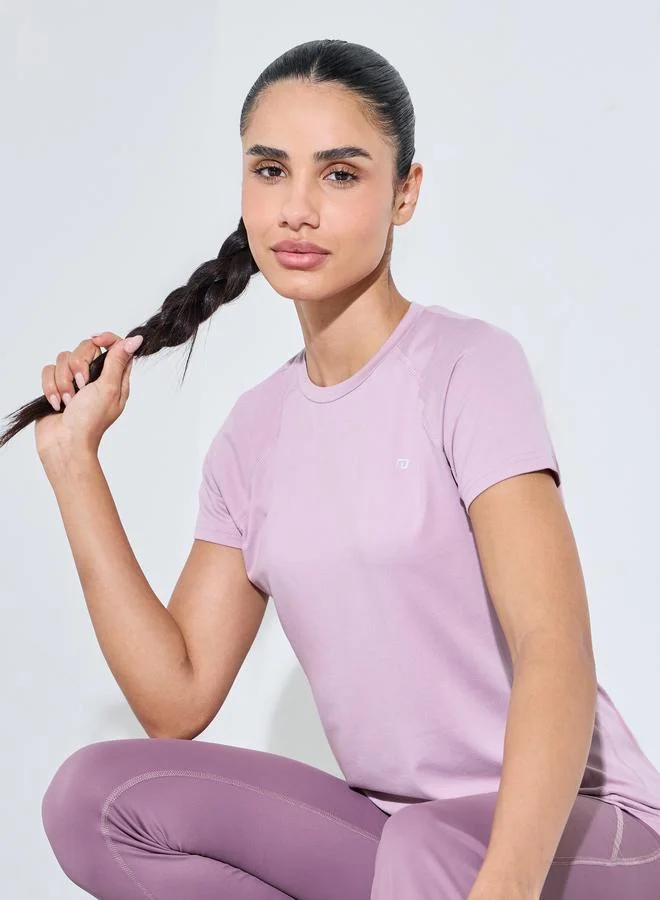 Pink Solid Short Sleeves Active T-Shirt