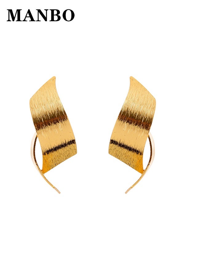 MANBO Brushed Gold Twist Earrings for Women, Luxury Minimalist Abstract Ribbon Drop Earrings, High-End Fashion Statement Ear Jewelry - Image 1