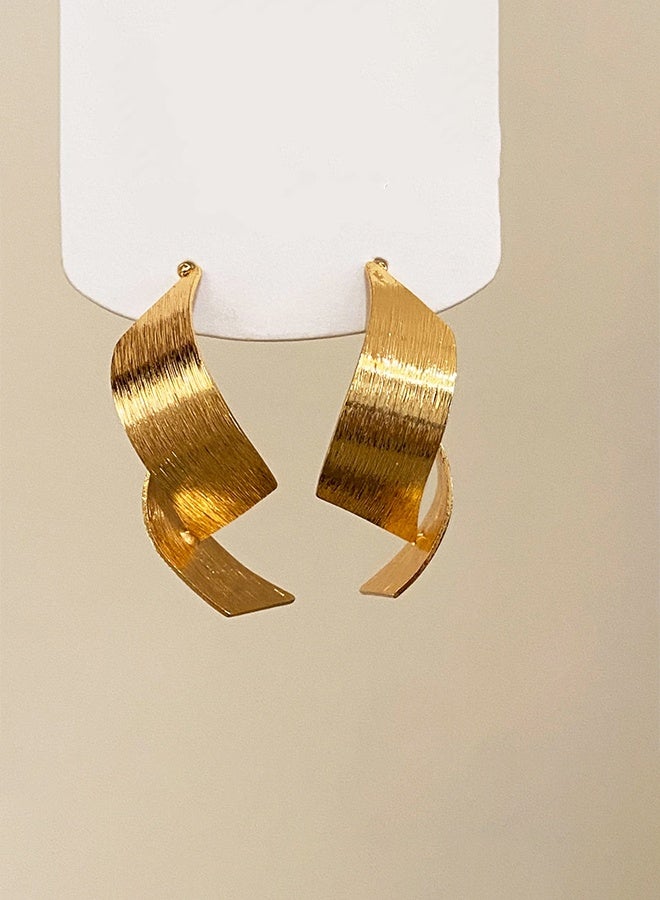 MANBO Brushed Gold Twist Earrings for Women, Luxury Minimalist Abstract Ribbon Drop Earrings, High-End Fashion Statement Ear Jewelry - Image 2