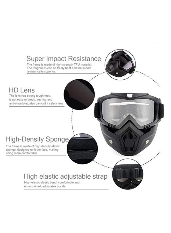 Generic Motorcycle Goggles With Detachable Mask Motocross Riding Cycling Motorbike Atv Dirt Bike Racing Off Road Cosplay Goggle Glasses Adjustable Non-Slip Strap Retro Harley Helmet Goggles - Image 5