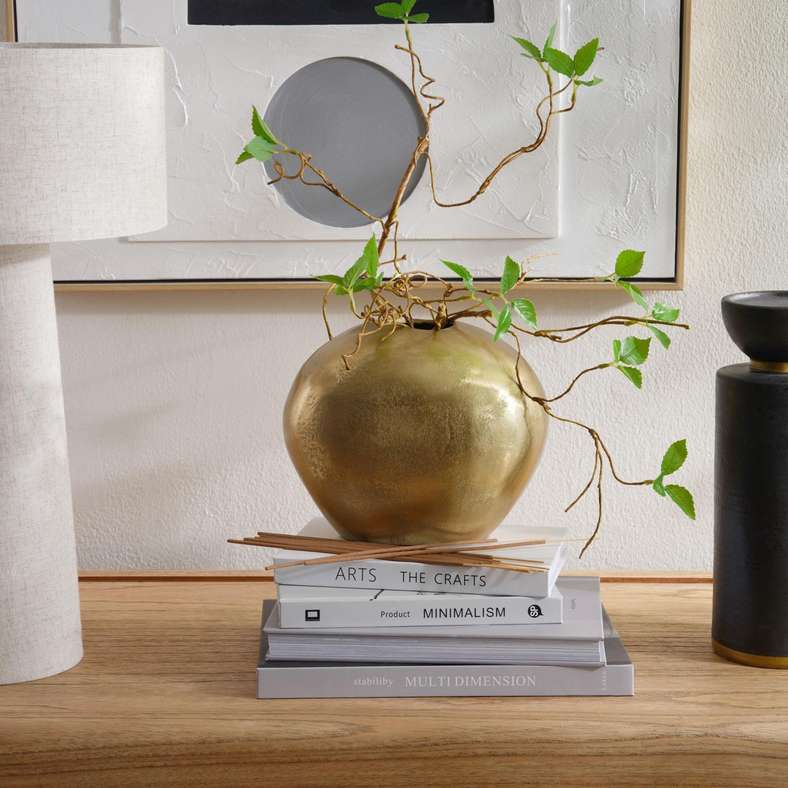 Galore Textured Round Metal Vase 22.8x14x17.7cm - Gold - 112WWL9900094