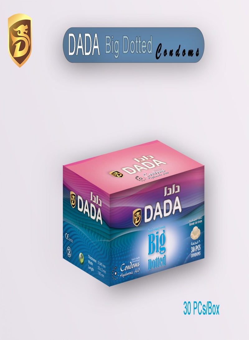 دادا عبوة عائلية من الواقي الذكري الكبير المنقطة من دادا، 30 قطعة/صندوق لتنظيم الأسرة - Image 1