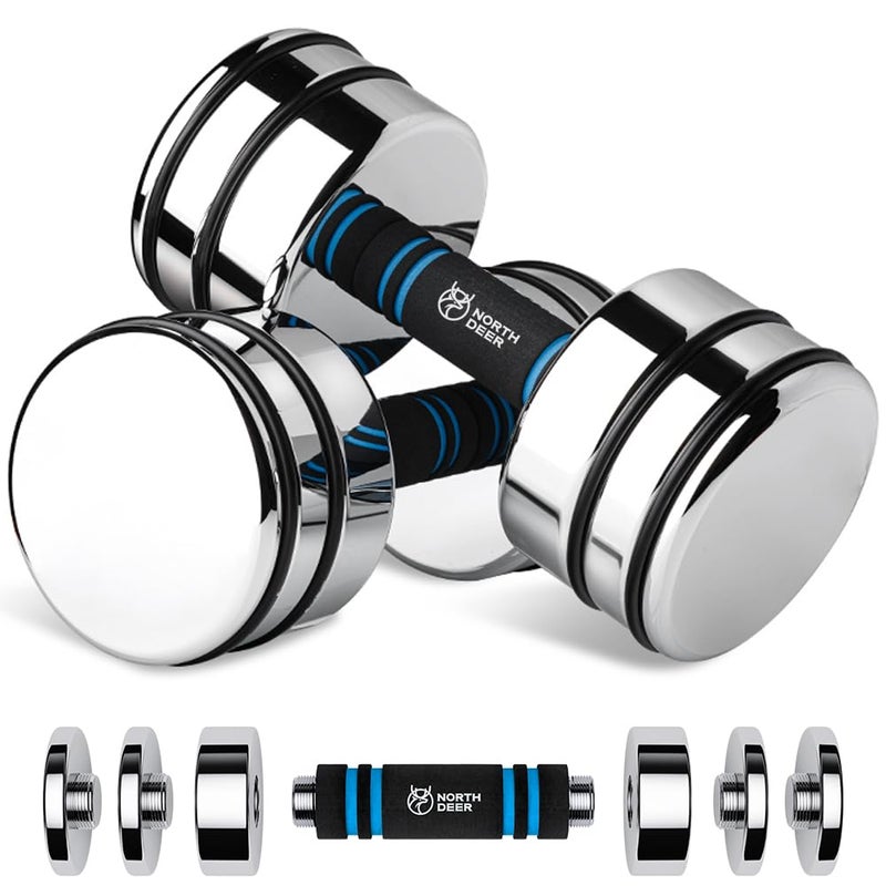 Northdeer Adjustable Dumbbell Set 10lb Pair (5lb/7lb/8lb/10lb) Set of 2 Steel Dumbbells Chrome Weights with Foam Handles Home Gym Workout (Standard-Finish 10lbÃ—2) - Image 1