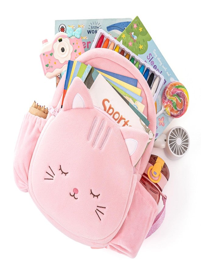 لازادا هدايا العودة إلى المدرسة من لازادا للبنات، حقيبة ظهر قطيفة للأطفال الصغار بتصميم قطة، حقيبة ظهر ناعمة للأطفال الرضع مقاس 11 بوصة. - Image 2