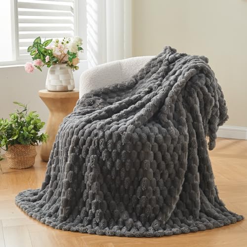 NEWCOSPLAY Super Soft Throw Blanket Grey Premium Silky Flannel Fleece 3D Clouds Stylish Jacquard Lightweight Bed Blanket All Season Use 350GSM Grey Throw50x60 - Image 1