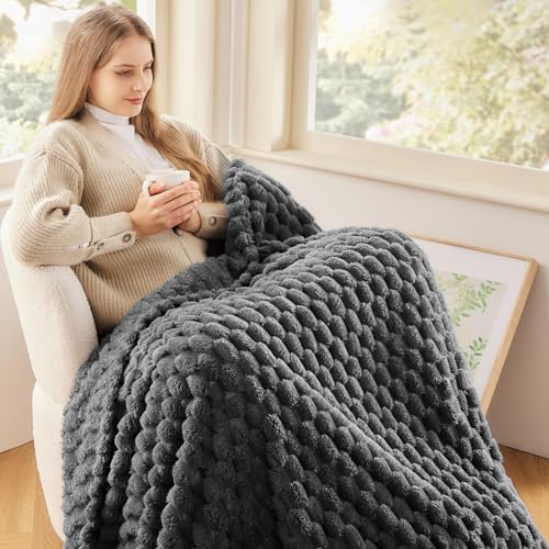NEWCOSPLAY Super Soft Throw Blanket Grey Premium Silky Flannel Fleece 3D Clouds Stylish Jacquard Lightweight Bed Blanket All Season Use 350GSM Grey Throw50x60 - Image 3