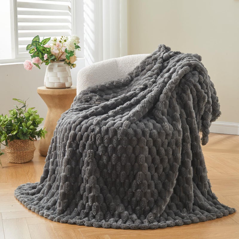 NEWCOSPLAY Super Soft Throw Blanket Grey Premium Silky Flannel Fleece 3D Clouds Stylish Jacquard Lightweight Bed Blanket All Season Use 350GSM Grey Throw50x60 - Image 2