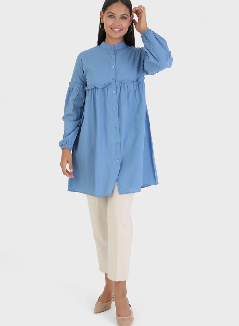 Por La Cara By Modanisa Balloon Sleeve Ruffle Detail Tunic