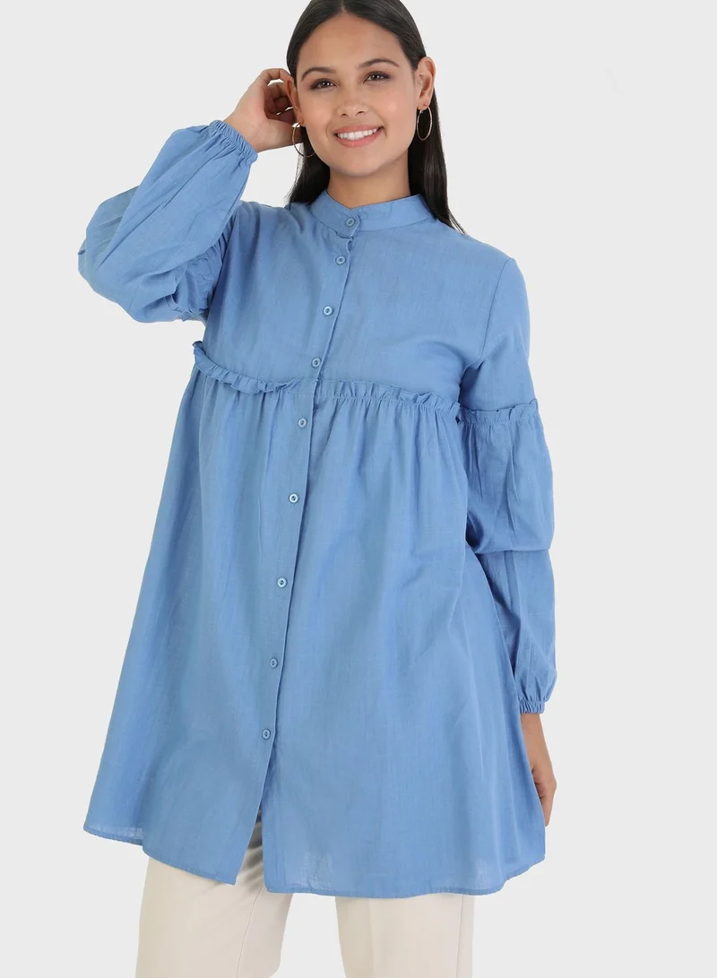 Por La Cara By Modanisa Balloon Sleeve Ruffle Detail Tunic