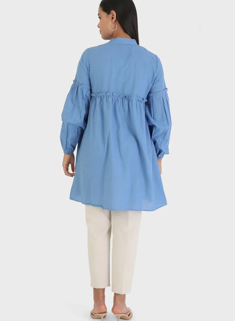 Por La Cara By Modanisa Balloon Sleeve Ruffle Detail Tunic