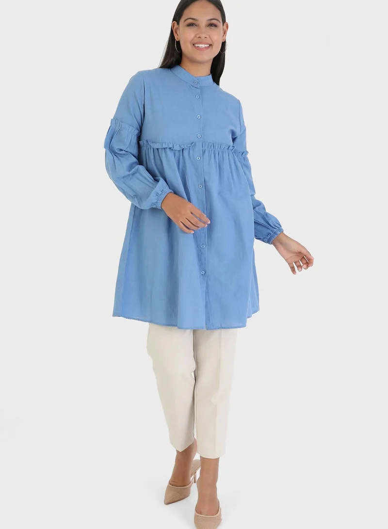 Por La Cara By Modanisa Balloon Sleeve Ruffle Detail Tunic