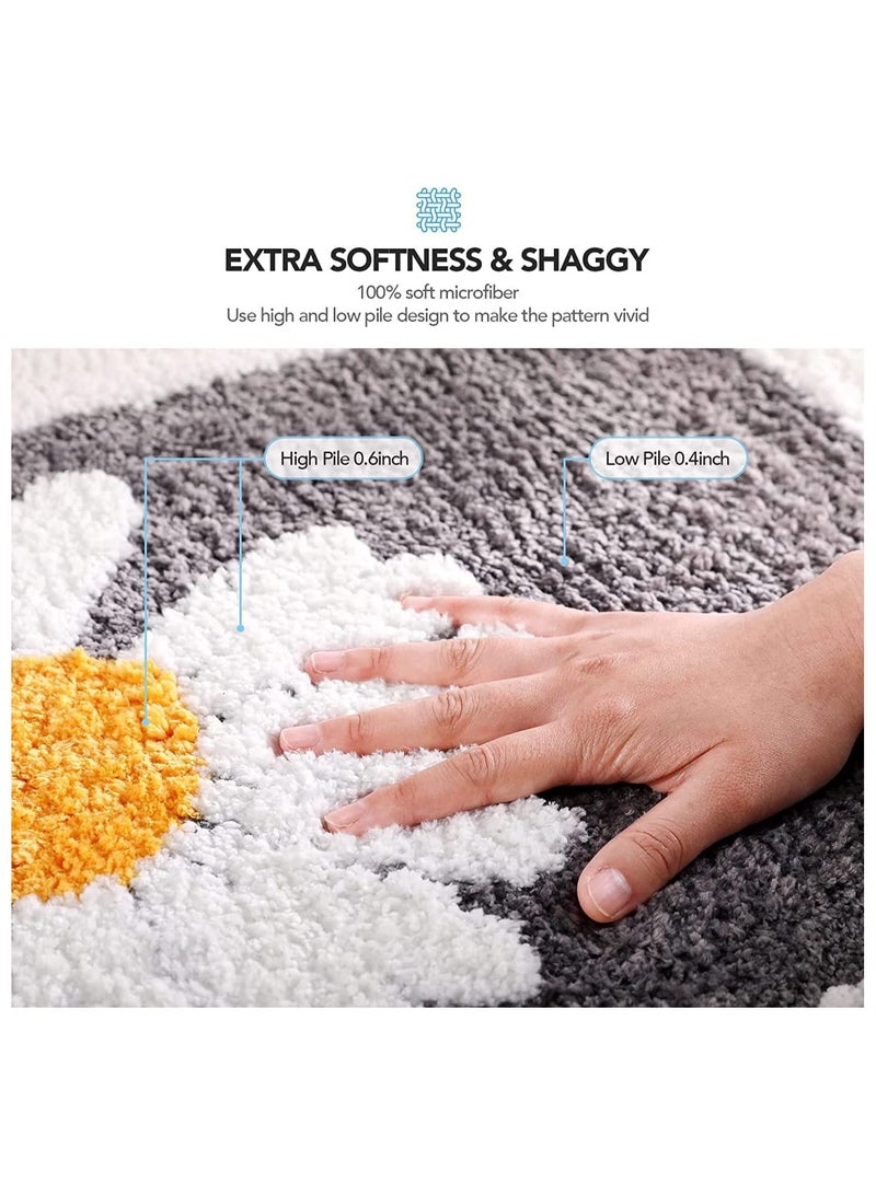 GGEROU Bathroom Rug Daisy Cute Bath Mat Soft Non Slip Absorbent Mat 50*80cm - Image 2