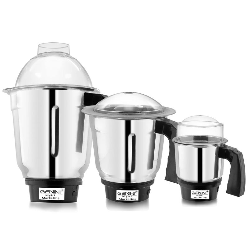 Gemini Dry Jar Liquid Jar Chutney Jar for Mixer Set of 3 350 700 1000 ML MA56 Silver Pack of 3 - Image 1
