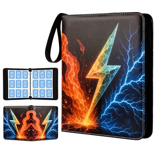 MERATIA Trading Card Binder 9 Pocket,900 Pockets Collectible Trading Card Album, Sports Card Binder for Standard Cards, Side Loading Card Folder for MTG Sports Cards (Lightning Bolt, 9 Pockets) - Image 1