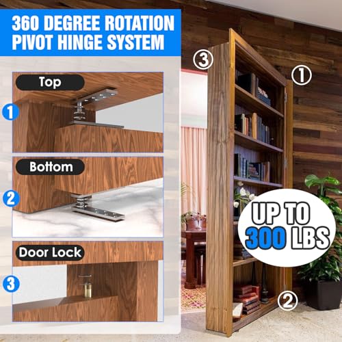 Dolenor Hidden Door Hinge Heavy Side Type 2PCS,Door Pivot Hinges for Woods, Hidden and Secret Bookcase, Murphy Bookshelf (2PCS Heavy Side Type) - Image 4