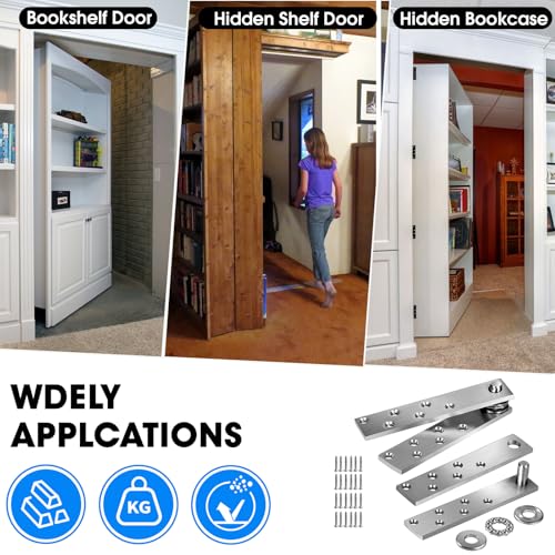 Dolenor Hidden Door Hinge Heavy Side Type 2PCS,Door Pivot Hinges for Woods, Hidden and Secret Bookcase, Murphy Bookshelf (2PCS Heavy Side Type) - Image 3