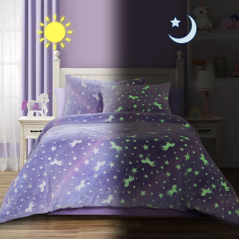HOMBYS HOMBYS Glow in The Dark Comforter Set 5 Piece TwinTwin XL with Sheets Purple Velvet Bedding Comforter Sets for Twin Bed Ultra Soft Down Alternative Comforter for Teenage Girls Kids Bed in a Bag 