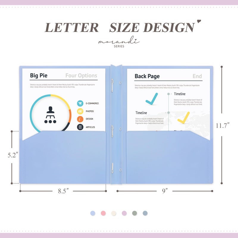 H4D Plastic 2 Pocket Folders with Prongs, Letter Size, Pastel Colors, 6 Pack - Image 2