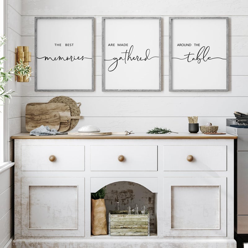 Houmury Set of 3 Framed Wall Art Memories Around the Table Farmhouse Wall Decor 11â€x14â€ Kitchen Wall Decor for Dining Room Decor Wood Signs (Gray, 11 * 14") - Image 2