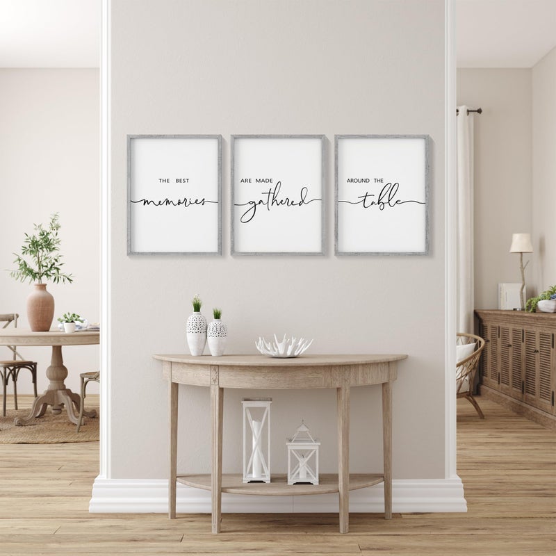 Houmury Set of 3 Framed Wall Art Memories Around the Table Farmhouse Wall Decor 11â€x14â€ Kitchen Wall Decor for Dining Room Decor Wood Signs (Gray, 11 * 14") - Image 3