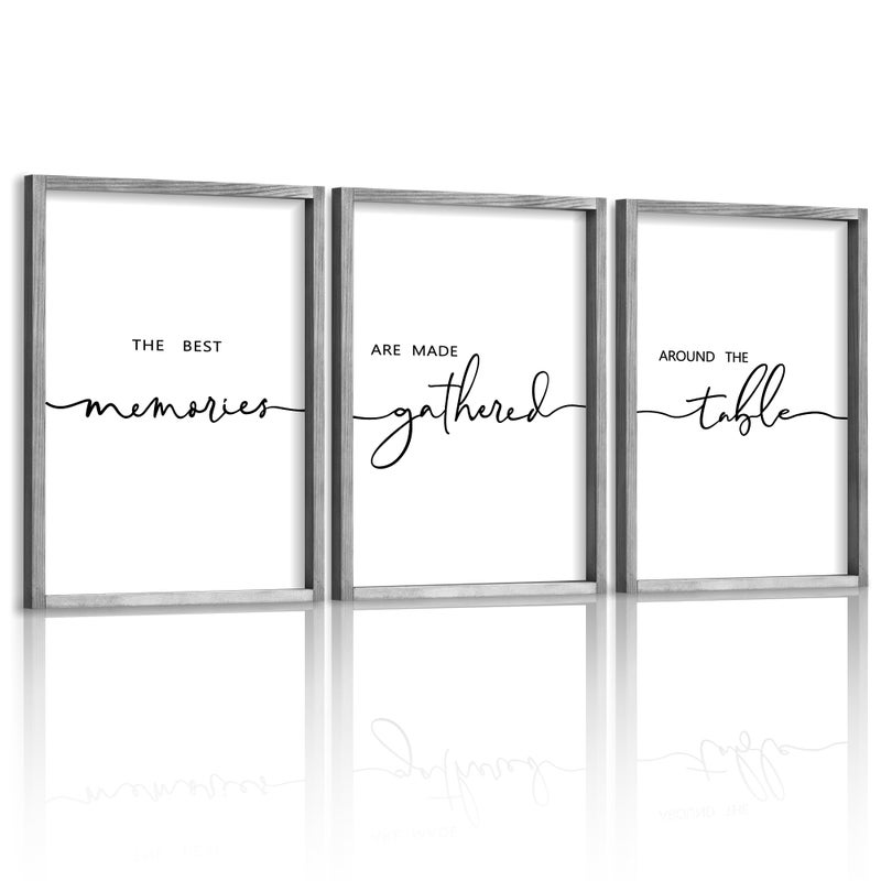 Houmury Set of 3 Framed Wall Art Memories Around the Table Farmhouse Wall Decor 11â€x14â€ Kitchen Wall Decor for Dining Room Decor Wood Signs (Gray, 11 * 14") - Image 1