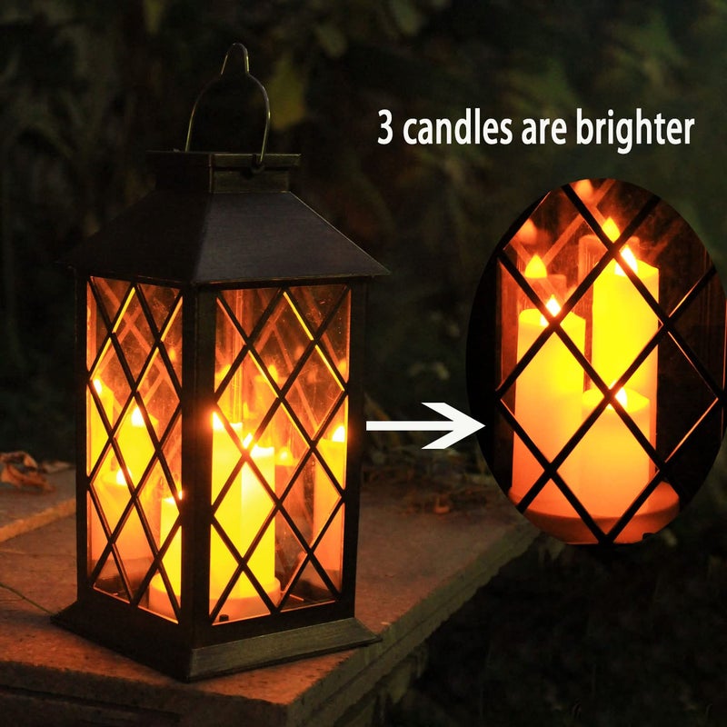 GUANFU Solar Outdoor Lantern, Garden Hanging Waterproof Lanterns PVC Upgrade 3 LED Flickering Flameless Candle Decorative for Garden Women Mom Grandma Halloween Gifts (Grid Candle) - Image 2