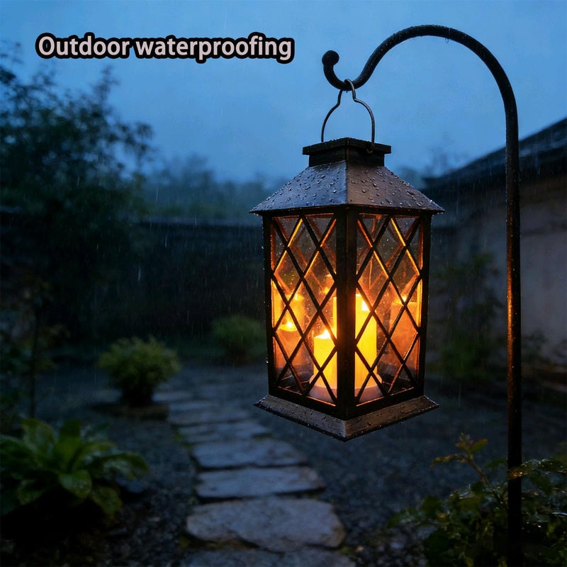 GUANFU Solar Outdoor Lantern, Garden Hanging Waterproof Lanterns PVC Upgrade 3 LED Flickering Flameless Candle Decorative for Garden Women Mom Grandma Halloween Gifts (Grid Candle) - Image 4