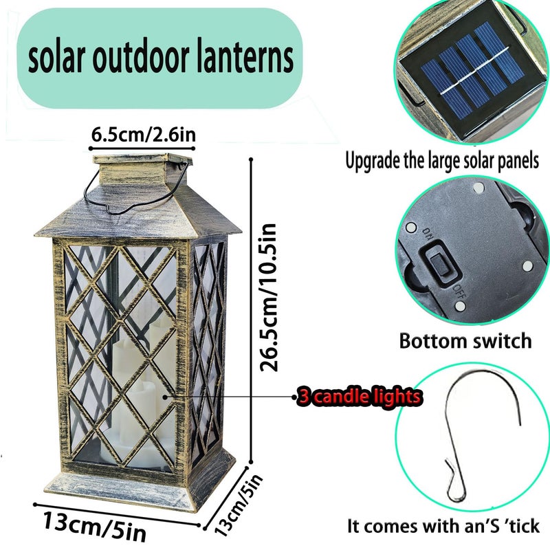 GUANFU Solar Outdoor Lantern, Garden Hanging Waterproof Lanterns PVC Upgrade 3 LED Flickering Flameless Candle Decorative for Garden Women Mom Grandma Halloween Gifts (Grid Candle) - Image 5