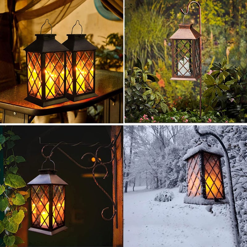 GUANFU Solar Outdoor Lantern, Garden Hanging Waterproof Lanterns PVC Upgrade 3 LED Flickering Flameless Candle Decorative for Garden Women Mom Grandma Halloween Gifts (Grid Candle) - Image 3