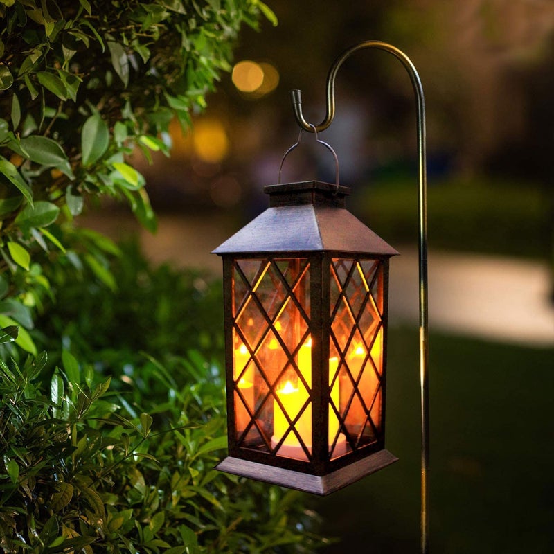 GUANFU Solar Outdoor Lantern, Garden Hanging Waterproof Lanterns PVC Upgrade 3 LED Flickering Flameless Candle Decorative for Garden Women Mom Grandma Halloween Gifts (Grid Candle) - Image 1
