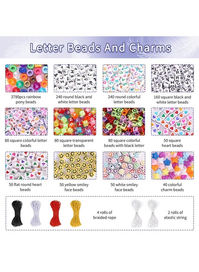 QUEFE 4900pcs Pony Beads Kandi Bracelet Kit, Friendship Bracelet Making Kit with 84 Colors Kandi Beads, Hair Beads and Letter Heart for Craft Gifts Bracelets Jewelry Making with Elastic Strings - Image 4
