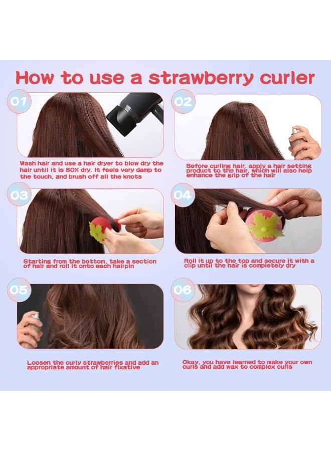 كيلا مجموعة بكرات الشعر، بكرات شعر إسفنجية من ، بكرات شعر مرنة، بكرات تجعيد شعر على شكل فراولة، بكرة شعر، بكرة شعر مناسبة للنوم بدون حرارة لجميع أنواع الشعر (مجموعة من 6 قطع) - Image 5