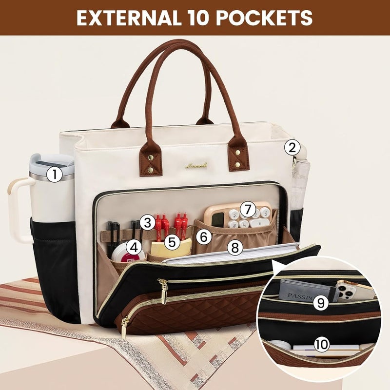 Teacher tote bag for work: durable polyester, navy blue, large cup holder and 15.6-inch laptop compartment - Image 4