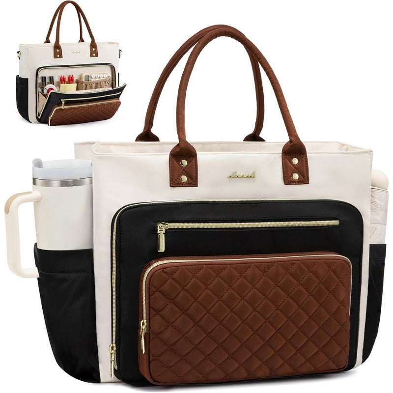 Teacher tote bag for work: durable polyester, navy blue, large cup holder and 15.6-inch laptop compartment - Image 1