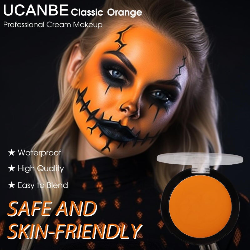 UCANBE Orange Face Body Paint Makeup Foundation, Professional Blendable Cream Greasepaint, Face Painting Kit for Adults Children Halloween Party, SFX Scary Pumpkin Face Makeup, Costume & Cosplay - Image 3