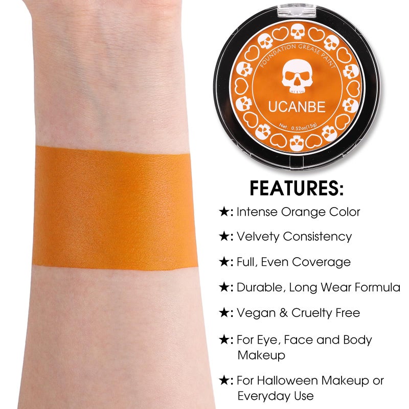 UCANBE Orange Face Body Paint Makeup Foundation, Professional Blendable Cream Greasepaint, Face Painting Kit for Adults Children Halloween Party, SFX Scary Pumpkin Face Makeup, Costume & Cosplay - Image 2