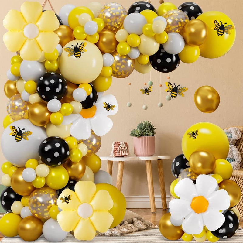 VinTS 140 Pcs Bee Balloons Garland KitYellow Black White Balloons with Bee Stickers Gold Confetti Daisy Foil Balloons for Honey Bee Birthday Baby Shower Spring Theme Party Decoration - Image 2