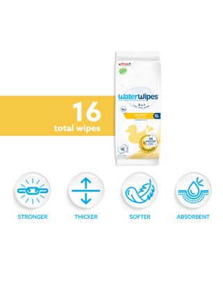 WaterWipes Sensitive+ Bathing Wipes, 16 Count (1 Pack), 3-In-1 Cleans, Cares, Protects, 99.9% Water, Unscented & Hypoallergenic - view 2
